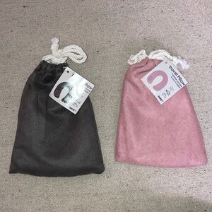 2 Soft Inflatable Pink Gray Travel Neck Pillow Plane Faux Suede Microfiber New